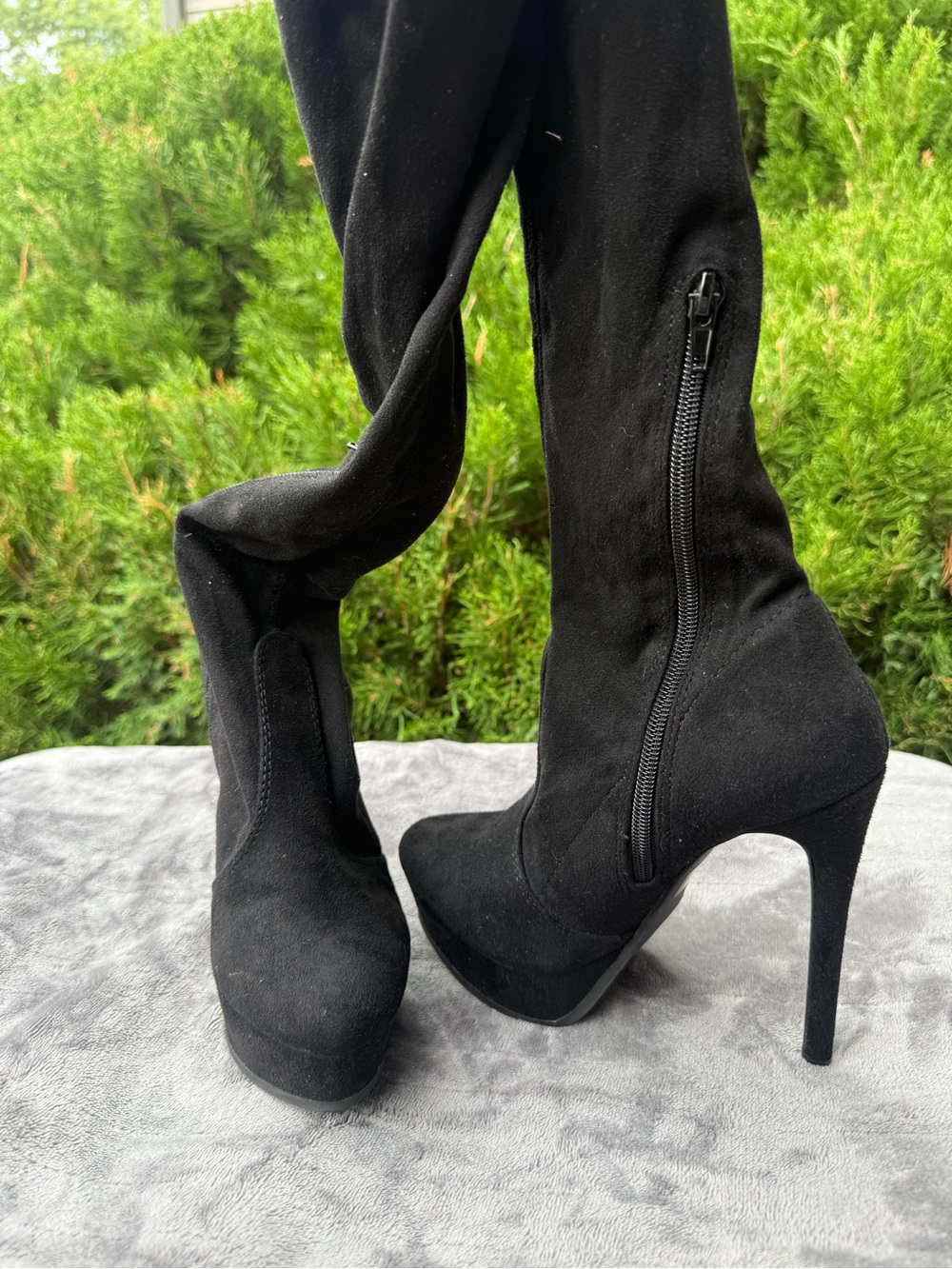 Black Suede Over-the-Knee Stiletto Boots